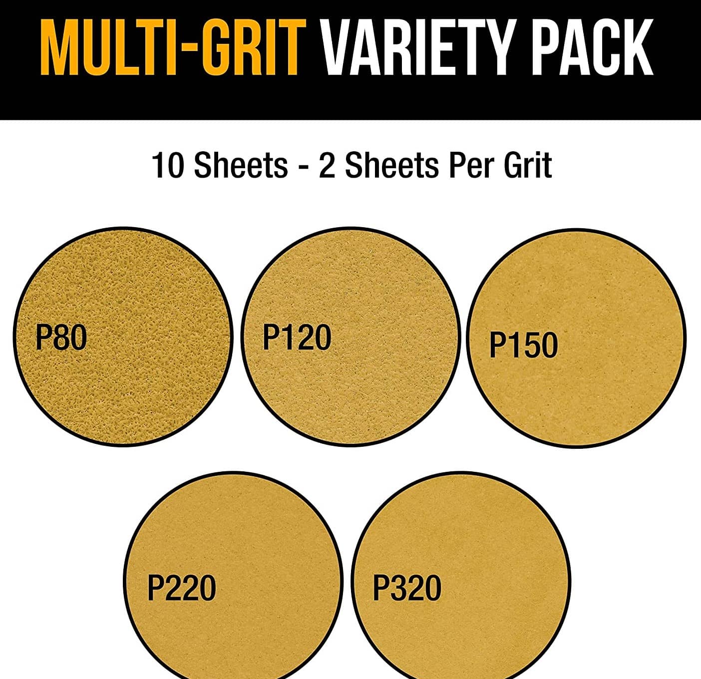 Dura-Gold Premium Sandpaper, Grit (80, 120, 150, 220 & 320), 9″ x 11″ 10 Pieces