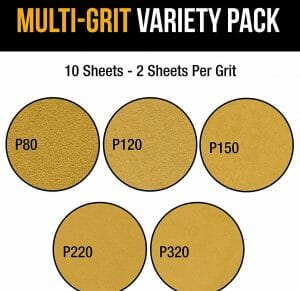 Dura-Gold Premium Sandpaper, Grit (80, 120, 150, 220 & 320), 9" x 11" 10 Pieces