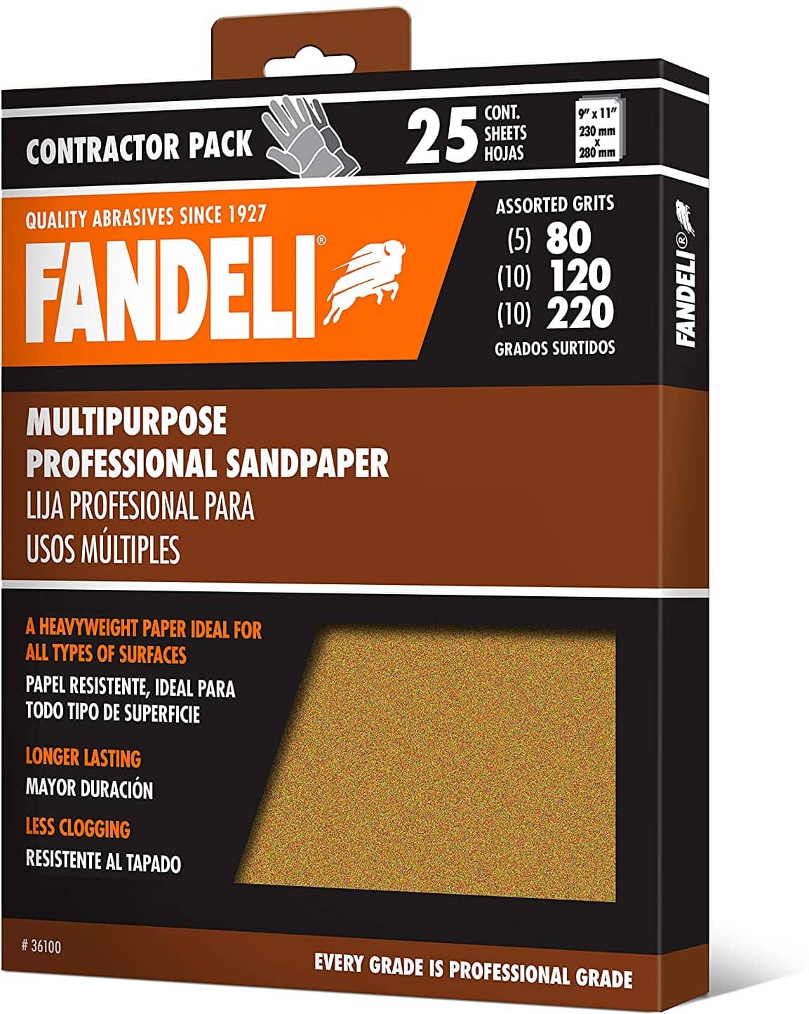 Fandeli Assorted Grits (80,120,220), 9” x 11″, 25 sheet Sandpaper